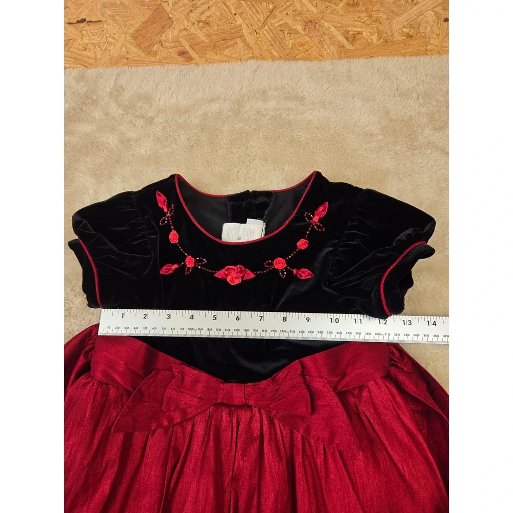 Jona‎ Michelle Girls Black Velvet Red Rose Trim Dress Sparkle Skirt Size 6